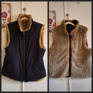 Reversible faux fur vest cotton black brown size Large pockets